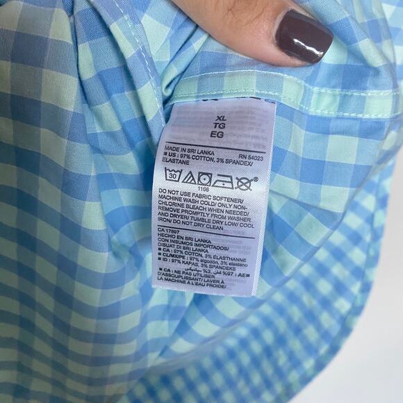 Old Navy The Signature Shirt Mens XL Blue Plaid Slim Fit Built In Flex Non Iron - Picture 4 of 5